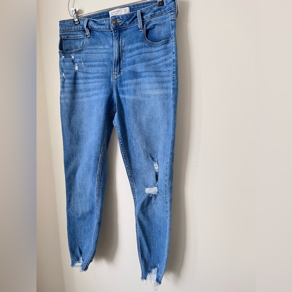 Abercrombie & Fitch Light Blue Cropped denim streetwear STRECH Jeans 31/12 R